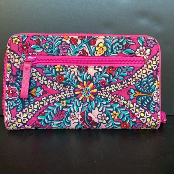 Vera Bradley Turn Lock Purse Wallet Pink Aqua Floral 7 x 5 - Picture 4 of 8
